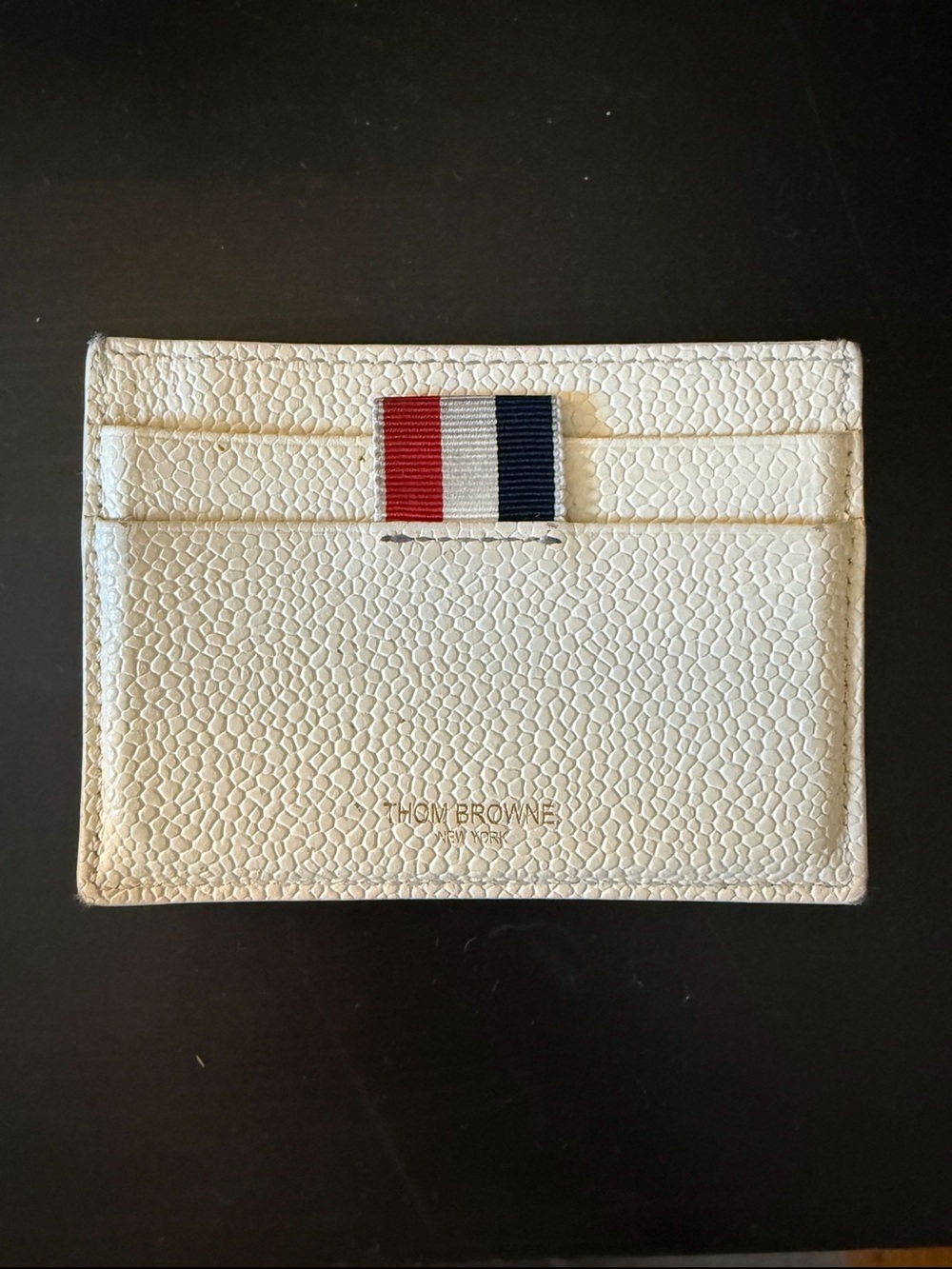 Thom Browne Cream Pebbled Leather Tricolor Card Holder
